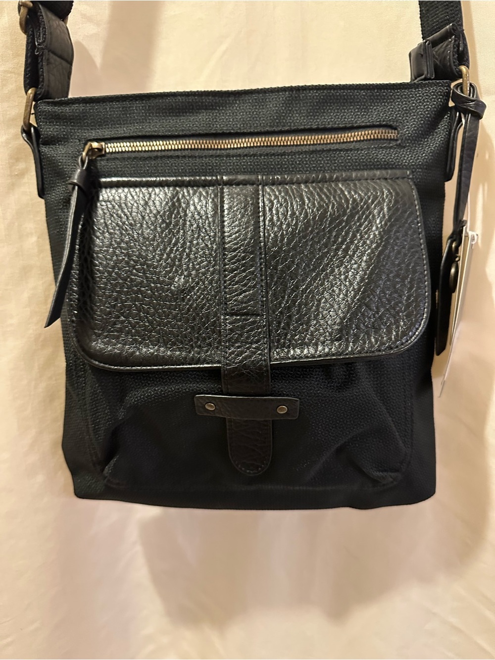 pistil Black Crossbody Bag with Front Zip Pocket